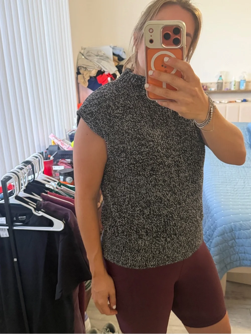 Women's Black & White Marled Knit Sleeveless Sweater